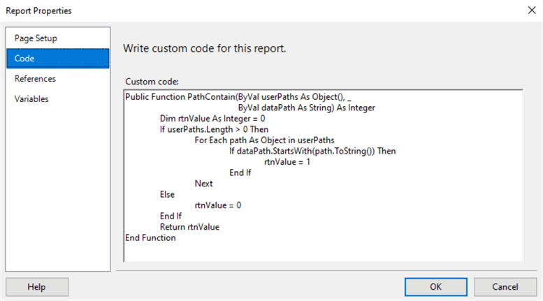 report properties