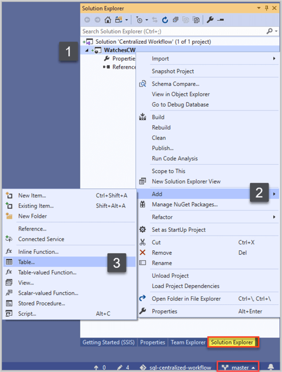 SQL Server Data Tools in Visual Studio with GIT Source Control