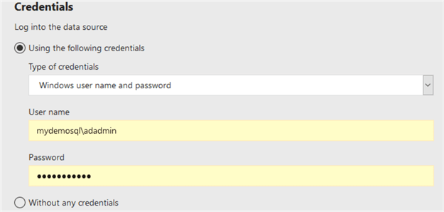 Specify report credentials