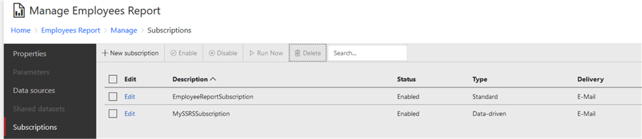 report subscriptions