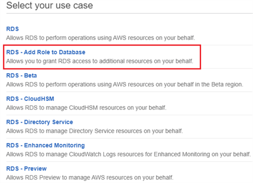Selecting a use case for the IAM role