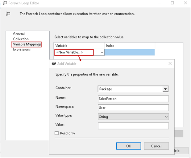 ssis foreeach loop editor