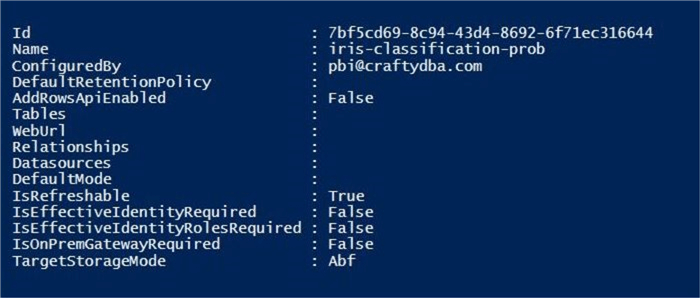 Manage Power BI Datasets - PS ISE output window showing add row flag is true.