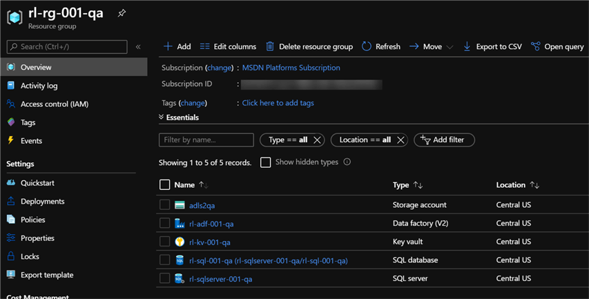 qaRG Qa Resource group resource list