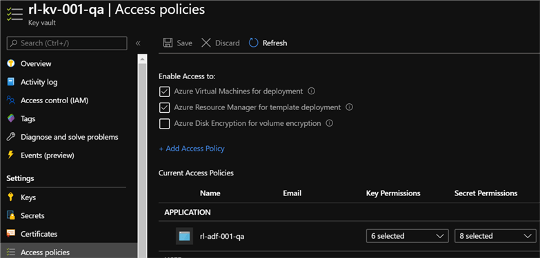 QaAccessPolicies ADF added to access policies for Qa KV