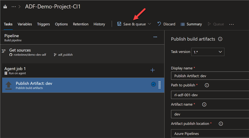 ConfigurePublishBuildArtifacts Configure Publish Build Artifacts Task and save/run.