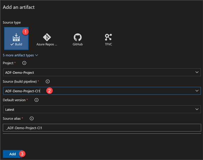 selectBuildSource Select the build source from the build pipeline published artifacts.