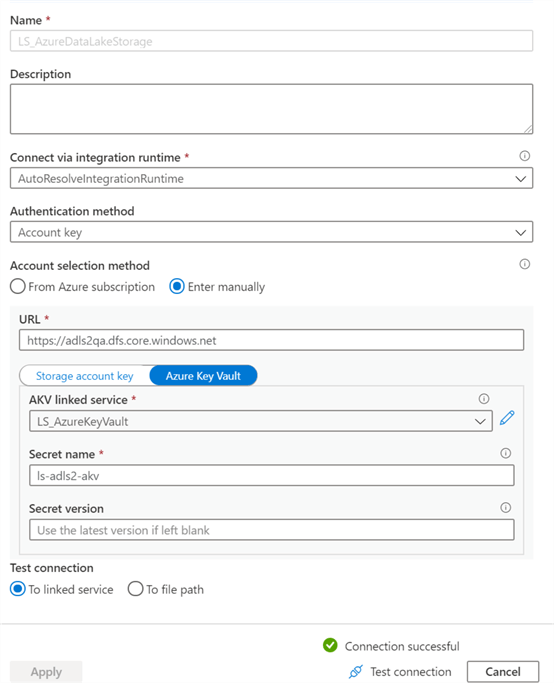 LS_ADLS ADLS linked service connections pointing to QA connections.