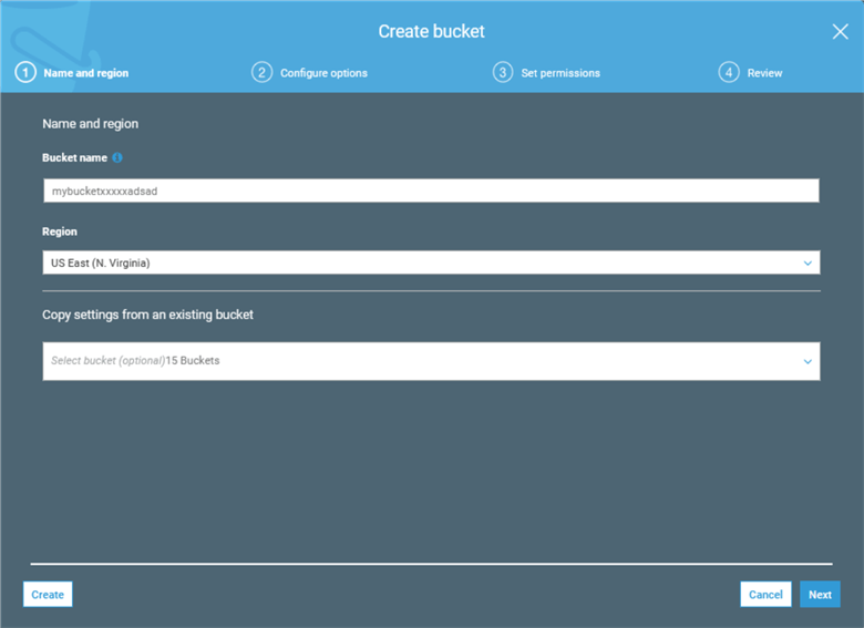 aws create bucket