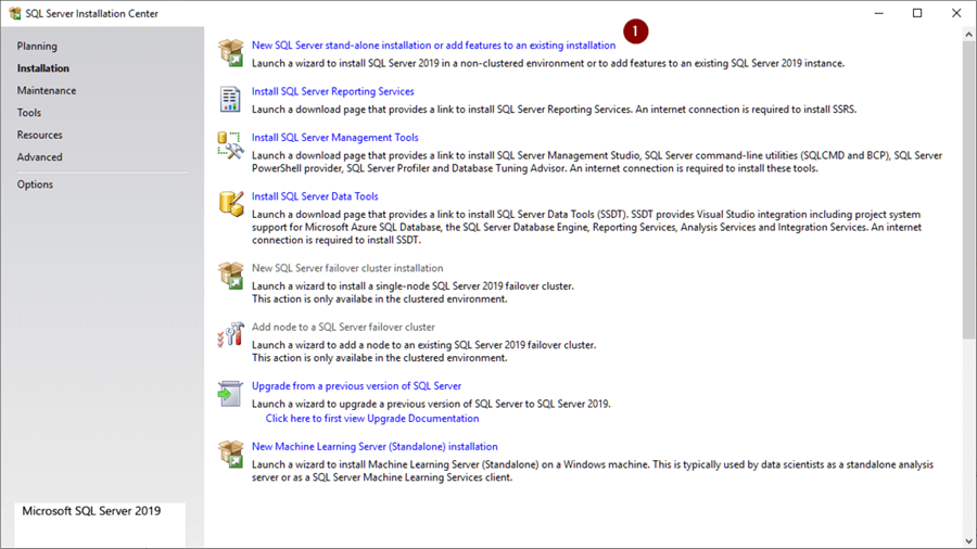 SQL Server Installation Center