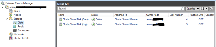 failover cluster manager disks