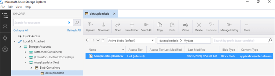 the Azure Storage Explorer