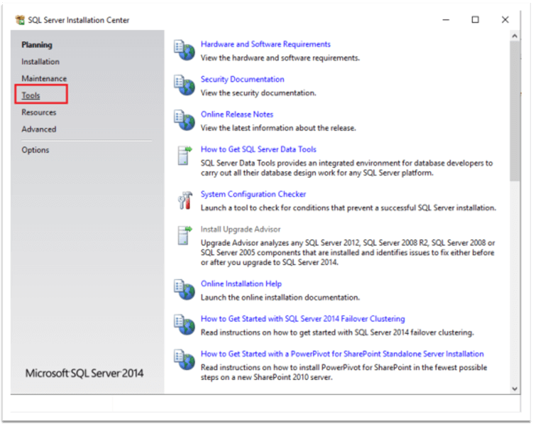 sql server installation center