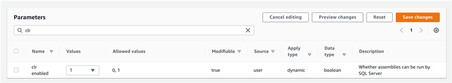 Enabling CLR integration in RDS Parameter Group