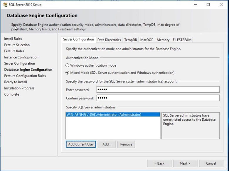 database engine configuration