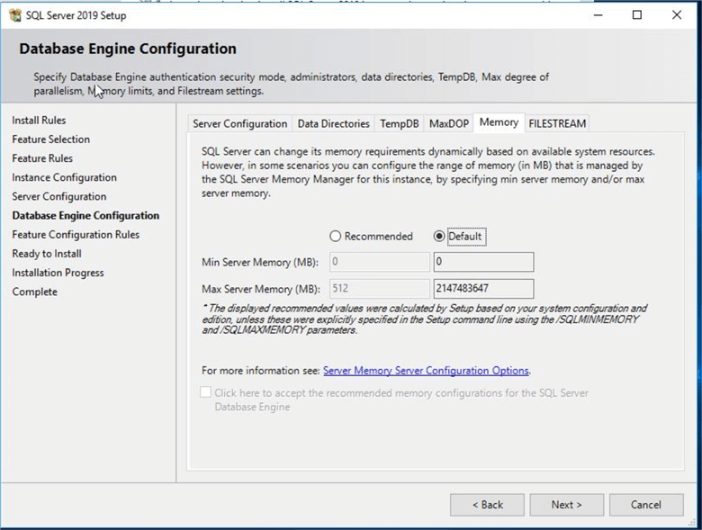 database configuration