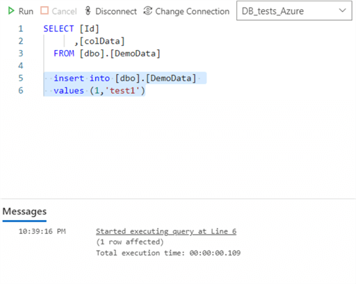 inserting a row sql db