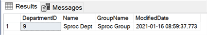 Shows the results of an insert statement where we SELECTED data from one table to insert it into another table but used a filter to only move a selected row.