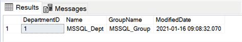 Shows the results of an insert statement where there was an IDENTITY column on the table we are inserting into.