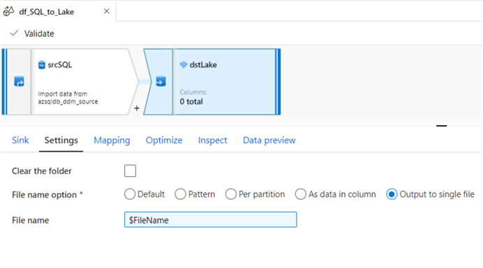 df_SQL_to_Lake_dst_settings settings for dst data flow 