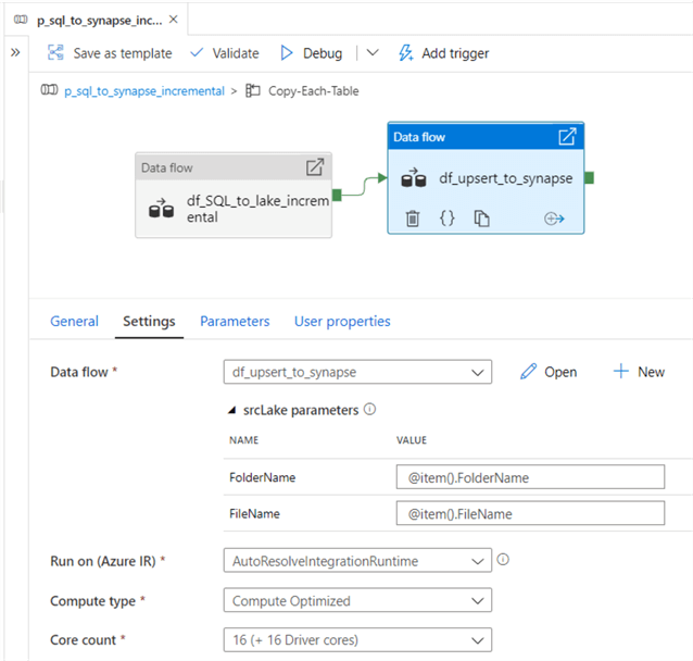 df_upsert_to_synapse_settings data flow settings for upsert  