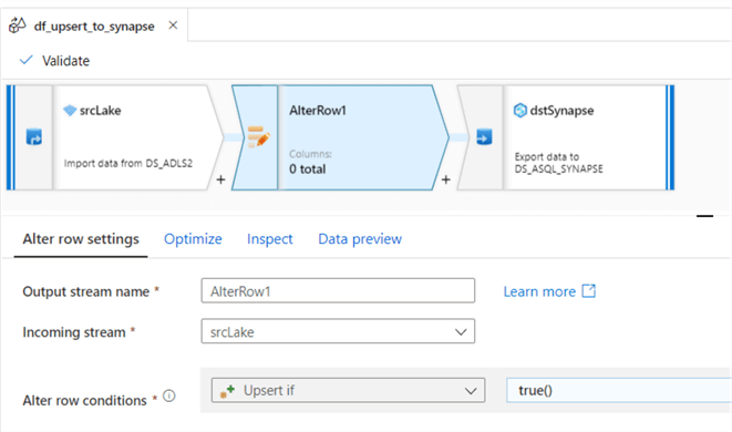 df_upsert_to_synapse_alterrow_settings AlterRow data flow settings for upsert  