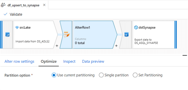 df_upsert_to_synapse_alterrow_optimize AlterRow data flow optimize settings for upsert
