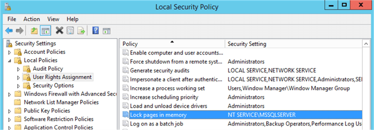 Grant LPIM to SQL Server service account SQL Server service require restart to take effect