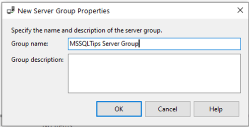 registered servers new server group properties