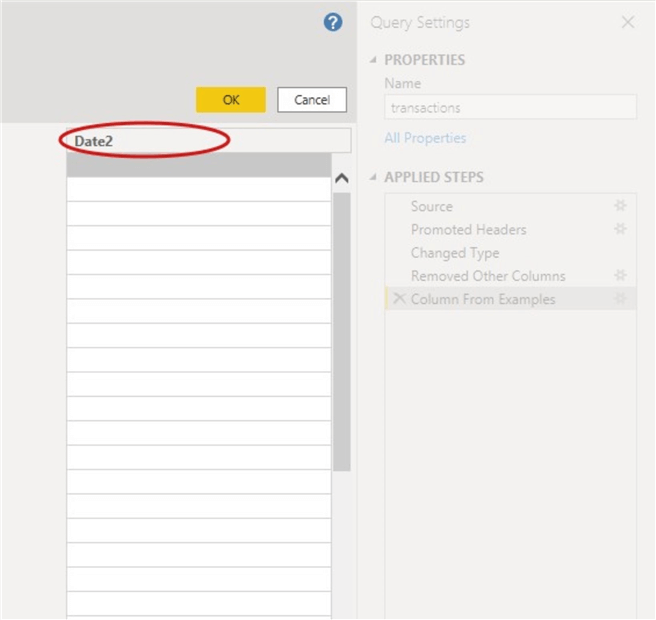 Diagram showing how to enter a column name for Column from Examples