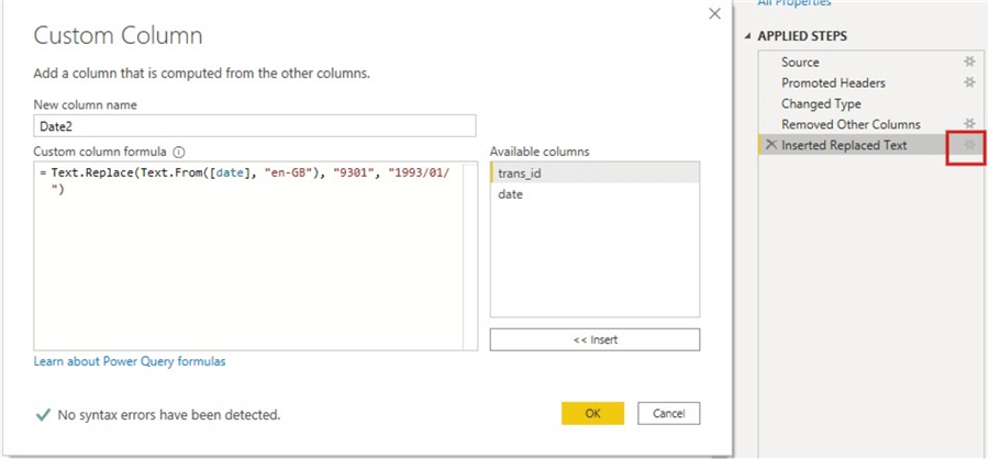 Diagram showing how to overwrite the M Code in the Column from Example column