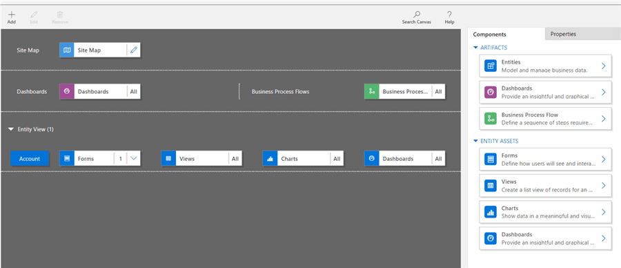 Model-driven app design view. 