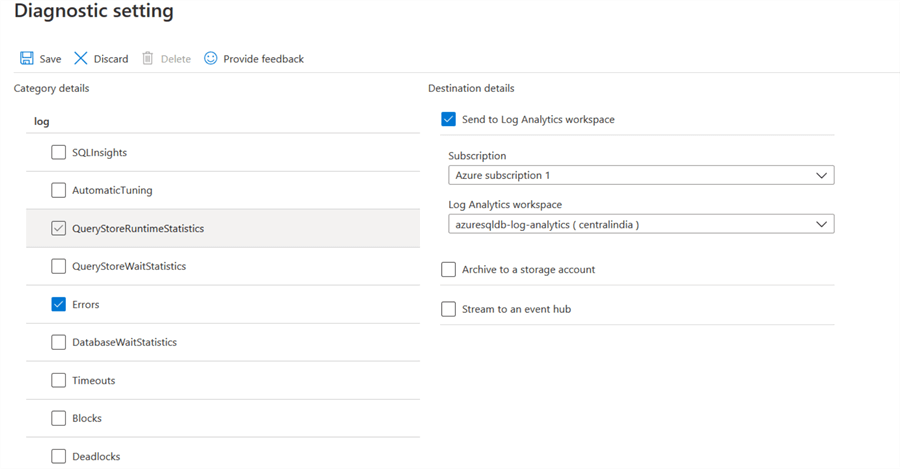Diagnostics settings