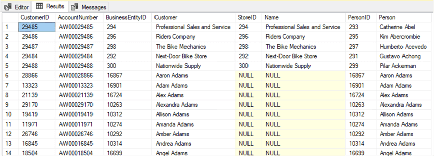 query results