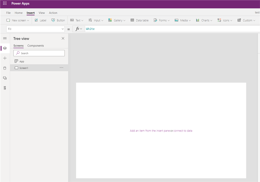 The Power Apps studio in canvas mode.