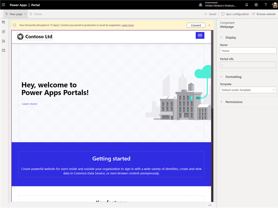 Power Apps portal in edit mode. 