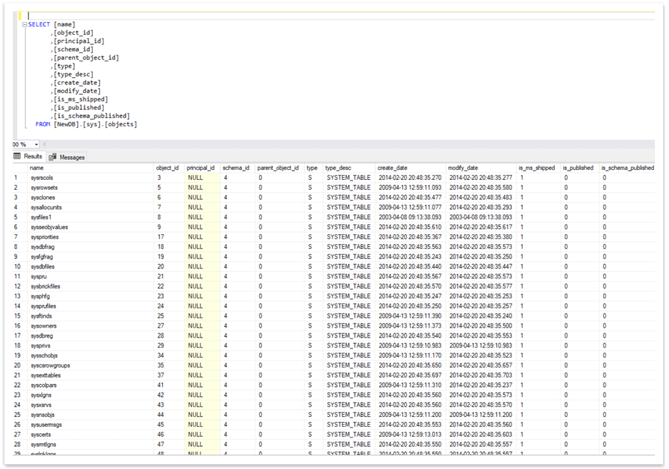query results