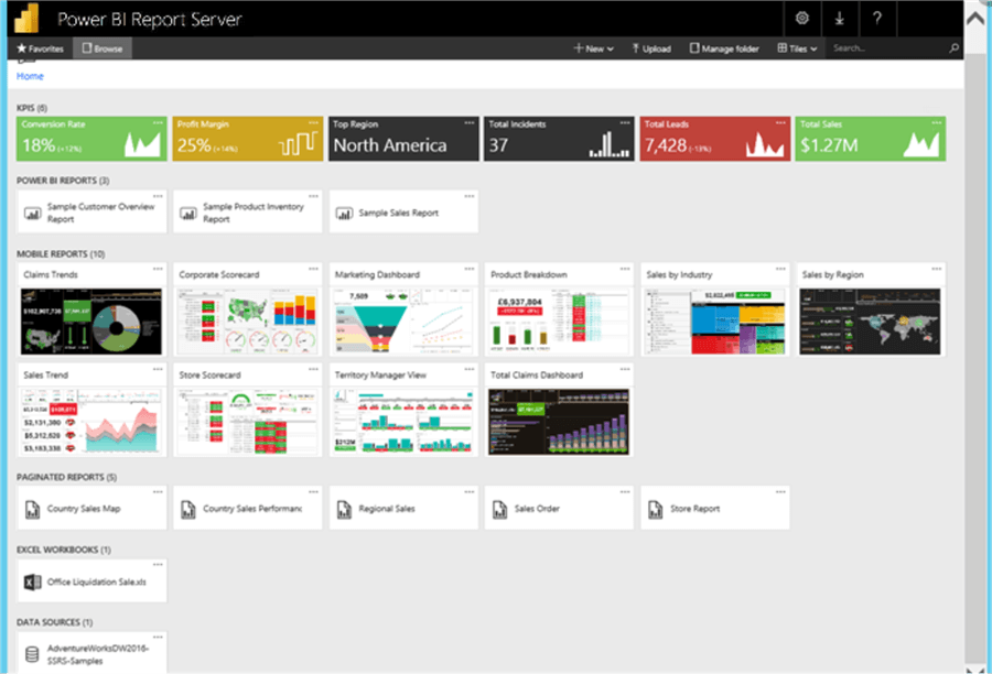 Landing page look of Power BI Report Server.