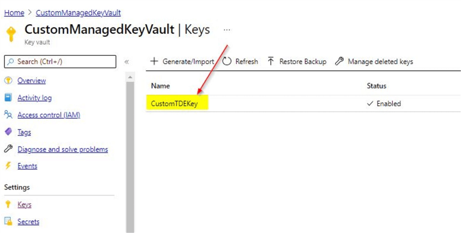 key has been restored