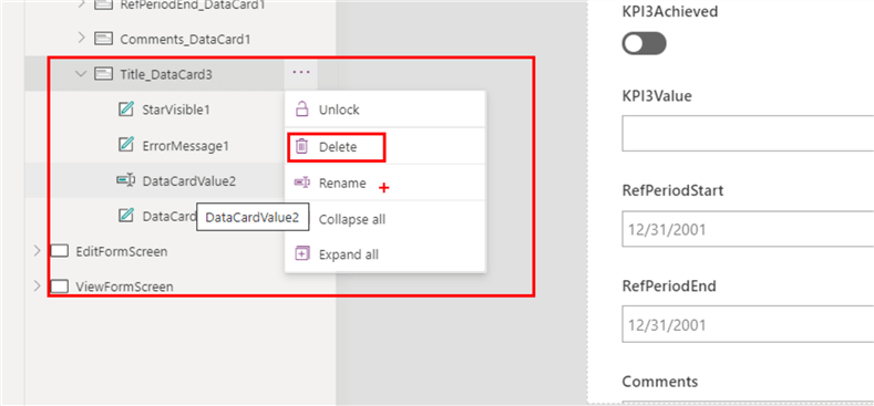 Delete field from Power Apps form