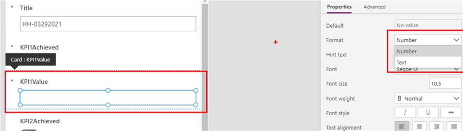 Numeric format configuration for a numeric field