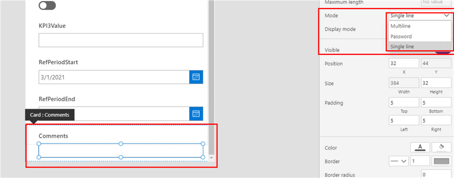 Comments field configuration