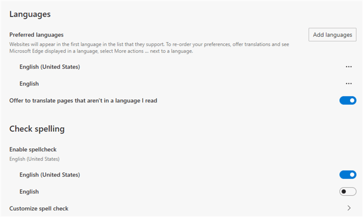 Diagram showing how to change default language in Settings page of Edge browser 1