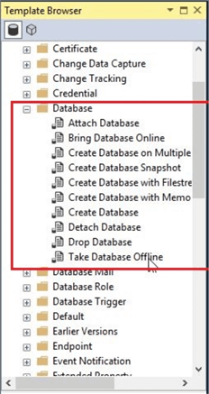SSMS Template Browser for Database Scripts