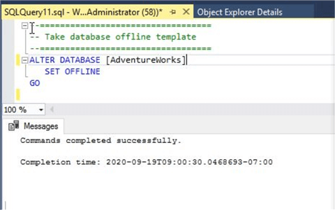 ALTER DATABASE SET OFFLINE