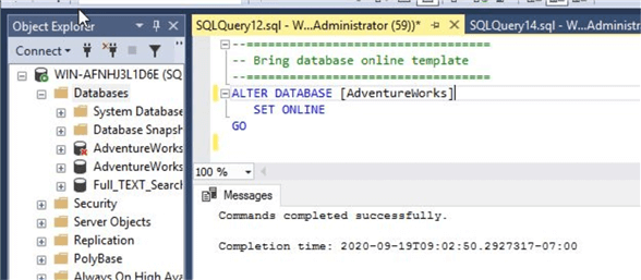 ALTER DATABASE SET ONLINE