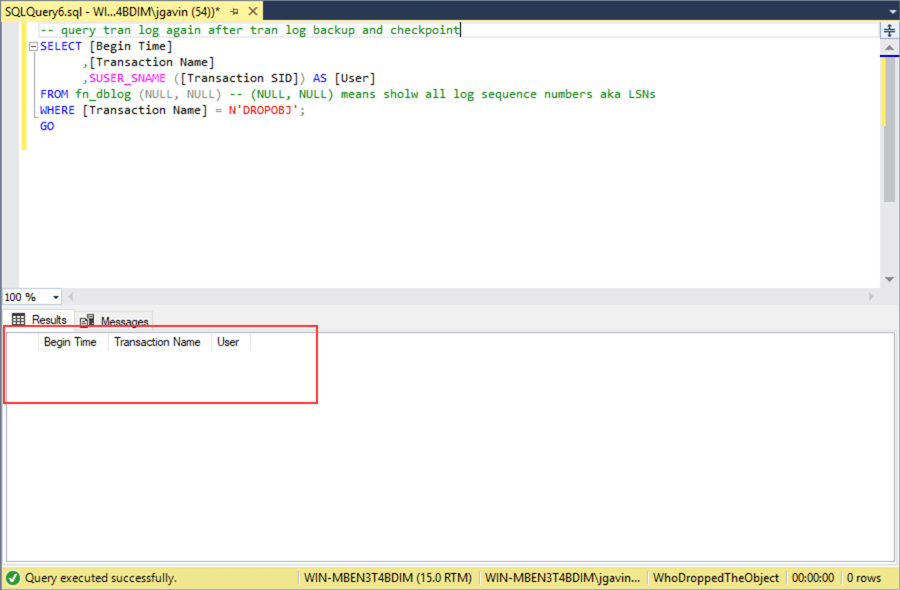 Transaction is No Longer in Transaction Log