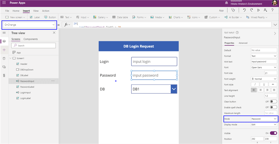 Input fields configuration