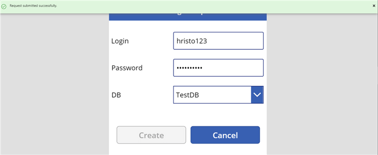 How the Create button looks after being clicked