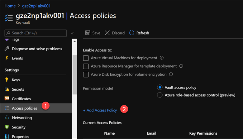 KeyVaultAccess Key Vault access policies for purview